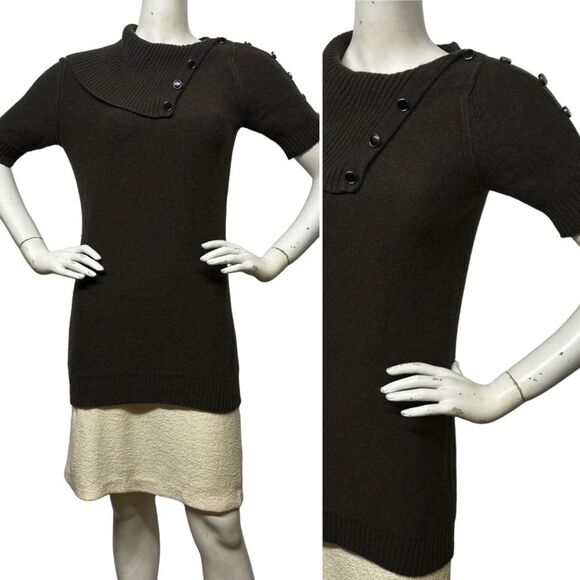MAGASCHONI 100% Cashmere Tunic Length Sweater Button Up Turtleneck Cowl S M - Picture 3 of 16